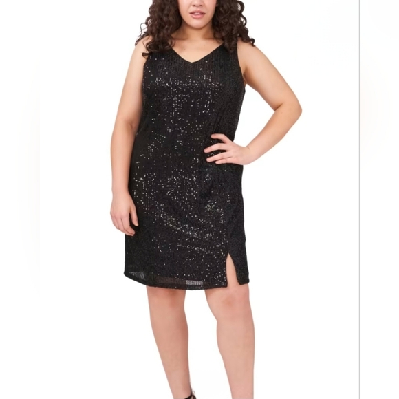 1. State Dresses & Skirts - 1. State Phoebe Slip Rich Black Time Sequins Dress Size 14W Above Knee Cocktail